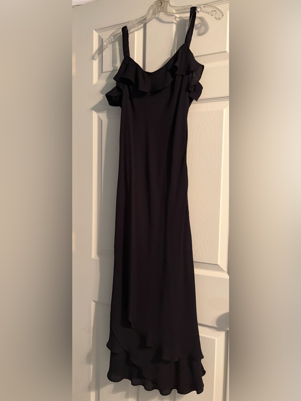 RALPH LAUREN Silk Black Ruffle-Trim Maxi Dress size large RN54050 (100% silk)